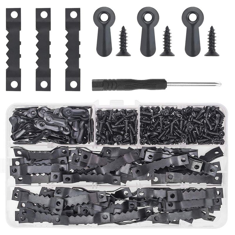 Powlankou 200 Piece Picture Hanger Kit, Including 100 Sawtooth Picture Frame Hangers and 100 Frame Turn Buttons with Screws - Image 1